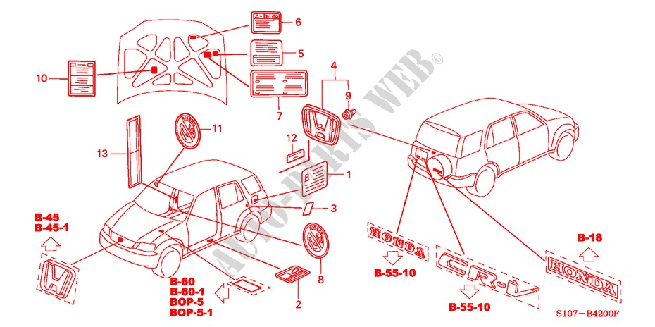 EMBLEME per Honda CR-V BASE 5 Porte 5 velocità manuale 2000