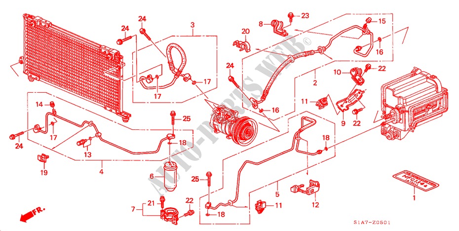 ARIA CONDIZIONATA (TUBI/CONDOTTI)(RH) per Honda ACCORD 1.8IS 4 Porte 5 velocità manuale 2000