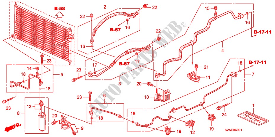 ARIA CONDIZIONATA (TUBI/CONDOTTI) (RH) per Honda S2000 BASE 2 Porte 6 velocità manuale 2008
