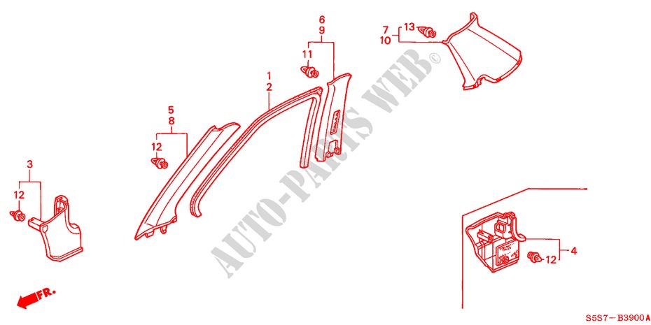 ABBELLIMENTO PILASTRO(LH) per Honda CIVIC TYPE R 3 Porte 6 velocità manuale 2002