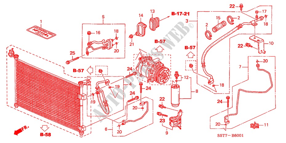 ARIA CONDIZIONATA(TUBI/CONDOTTI)(RH)(1.4L/1.6L) per Honda CIVIC 1.6 SPORT 3 Porte 5 velocità manuale 2005