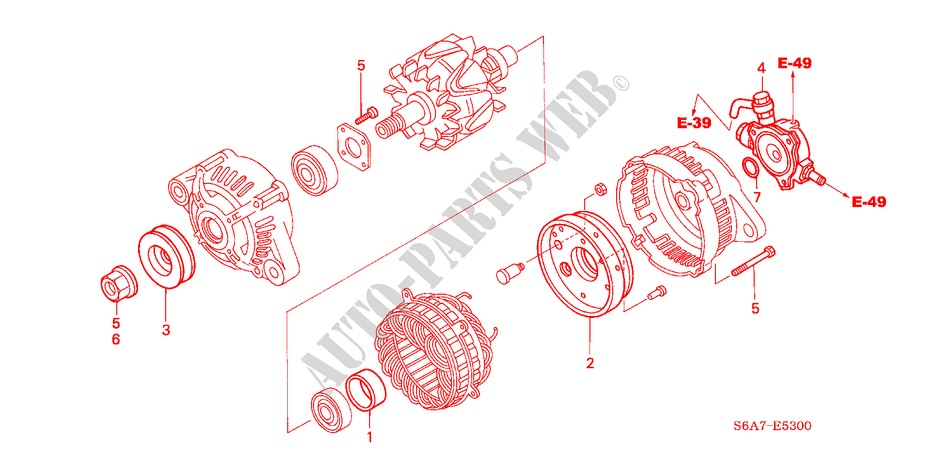 GENERATORE(PARTI COMPONENTI)(DIESEL) per Honda CIVIC 1.7S 5 Porte 5 velocità manuale 2002