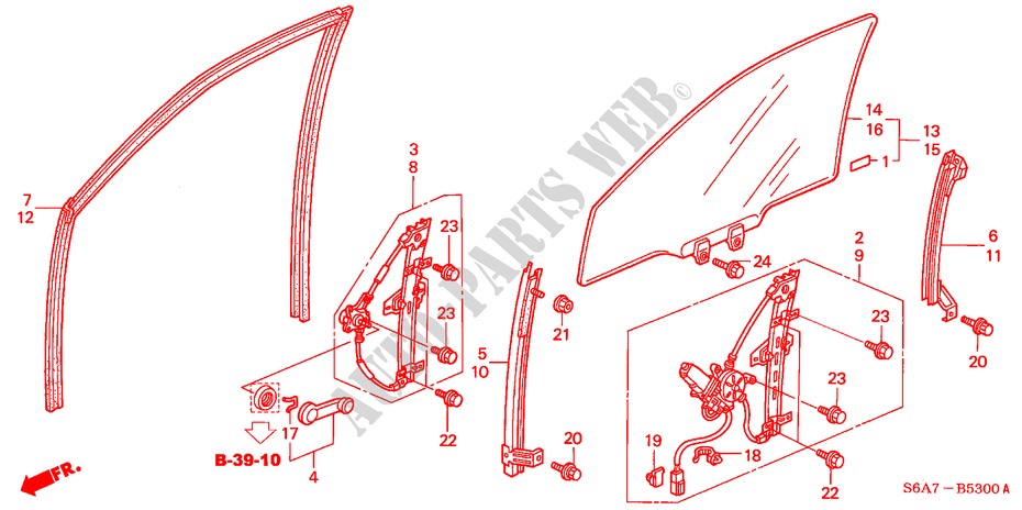 SPORTELLI PORTIERE ANT./REGOLATORE per Honda CIVIC 1.7S 5 Porte 5 velocità manuale 2002