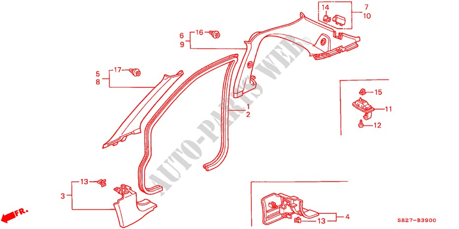 ABBELLIMENTO PILASTRO(LH) per Honda ACCORD COUPE VTI 2 Porte 5 velocità manuale 2000
