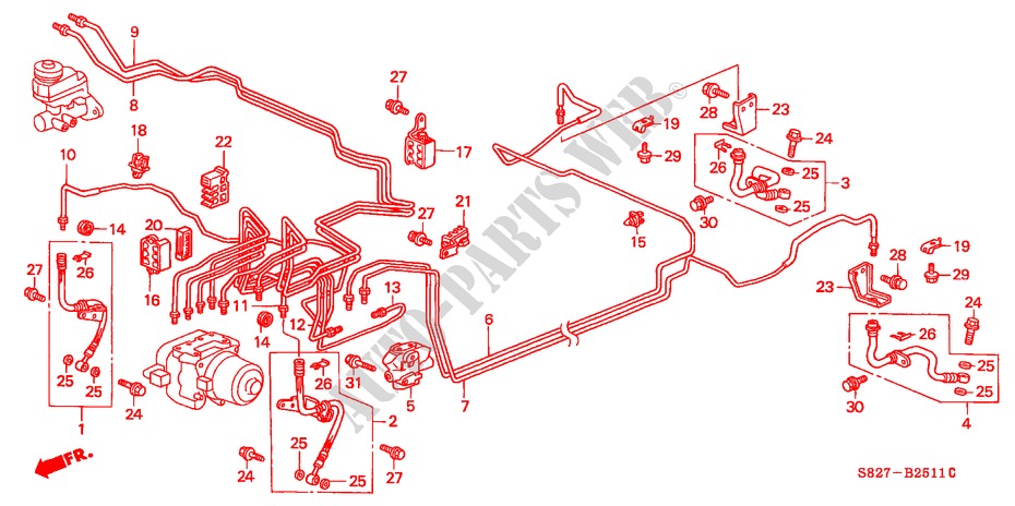 LINEE FRENO(L4)(ABS)(RH) per Honda ACCORD COUPE 2.0IES 2 Porte 5 velocità manuale 2000