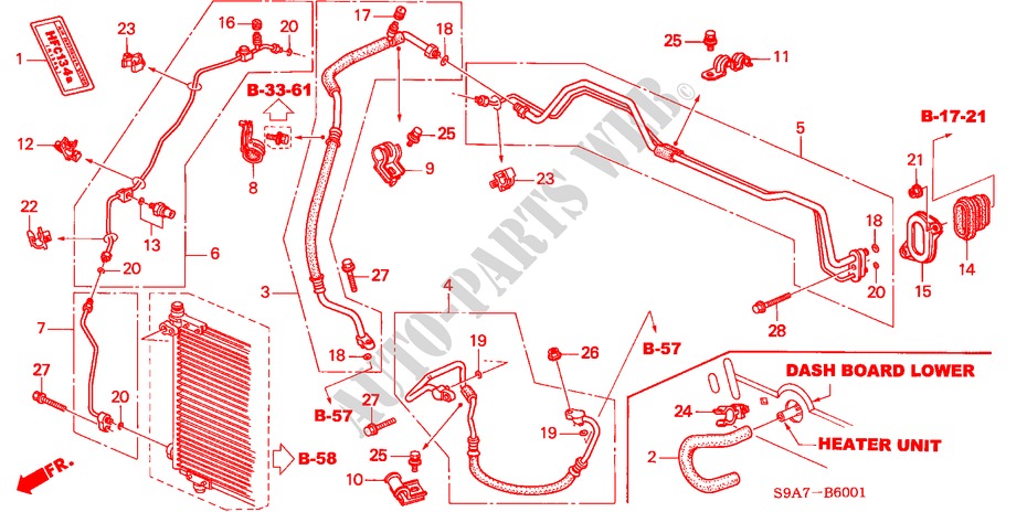 ARIA CONDIZIONATA (TUBI/CONDOTTI)(RH) per Honda CR-V SE-S 5 Porte 5 velocità manuale 2004