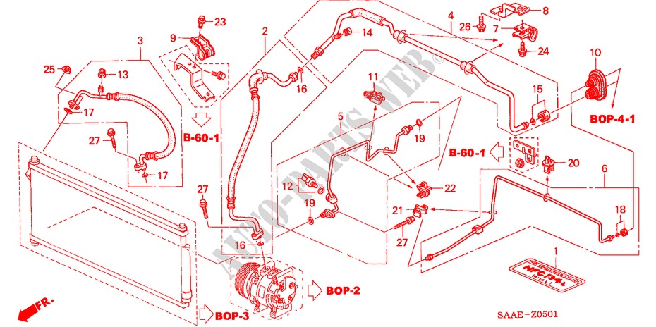 ARIA CONDIZIONATA (TUBI/CONDOTTI)(RH) per Honda JAZZ 1.2 E 5 Porte 5 velocità manuale 2005