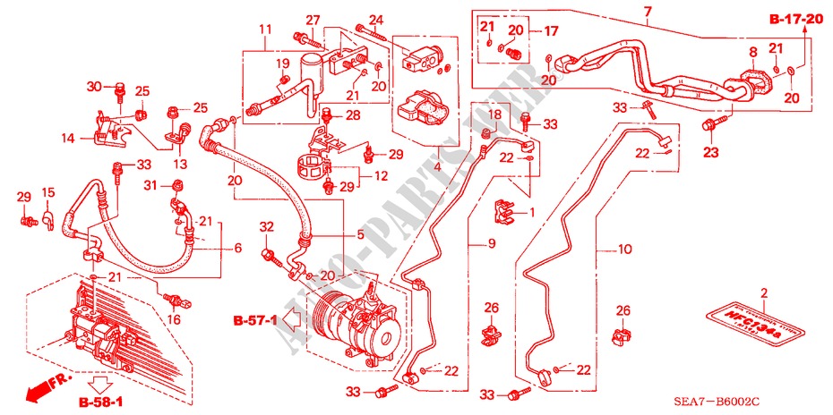 ARIA CONDIZIONATA(TUBI/CONDOTTI)(LH)(DIESEL) per Honda ACCORD 2.2 SPORT 4 Porte 5 velocità manuale 2005