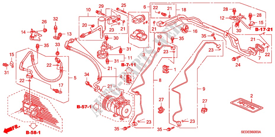 ARIA CONDIZIONATA(TUBI/CONDOTTI) (RH) (DIESEL) per Honda ACCORD TOURER 2.2 EXECUTIVE 5 Porte 6 velocità manuale 2007