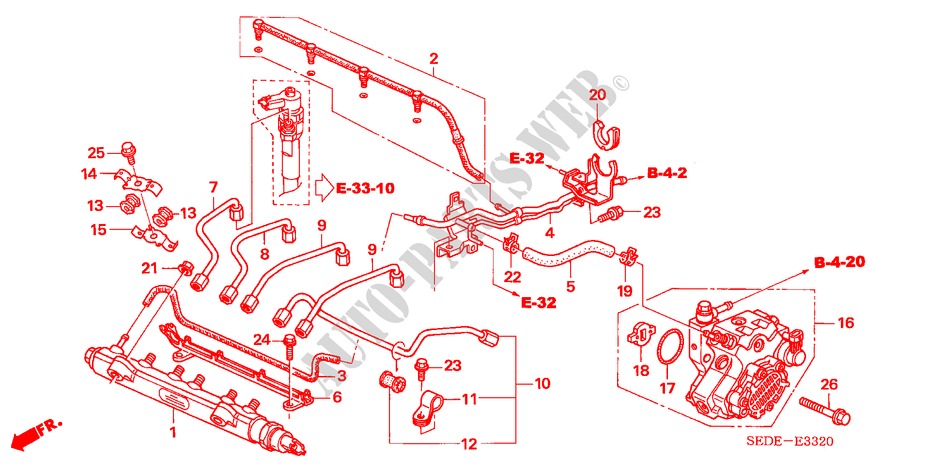 RINGHIERA COMBUSTIBILE/POMPA ALTA PRESSIONE(DIESEL) per Honda ACCORD TOURER 2.2 EXECUTIVE 5 Porte 6 velocità manuale 2007