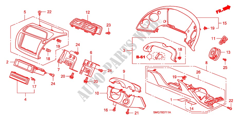 ABBELLIMENTO STRUMENTI(RH)(LATO GUIDATORE) per Honda CIVIC 2.2 S 5 Porte 6 velocità manuale 2008