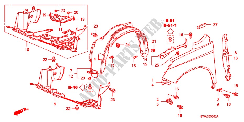 PARAFANGHI ANTERIORI per Honda CR-V EX 5 Porte 6 velocità manuale 2008