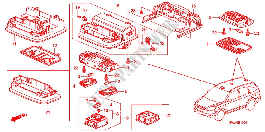 LUCE INTERIORE per Honda CR-V S&L PACK 5 Porte 6 velocità manuale 2009