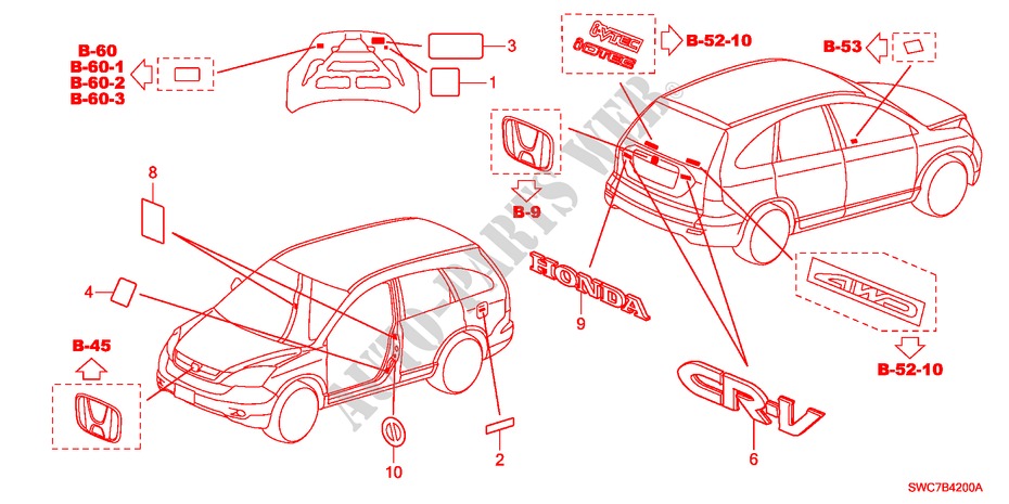 EMBLEME/ETICHETTE CAUZIONE per Honda CR-V EXECUTIVE 5 Porte 6 velocità manuale 2011