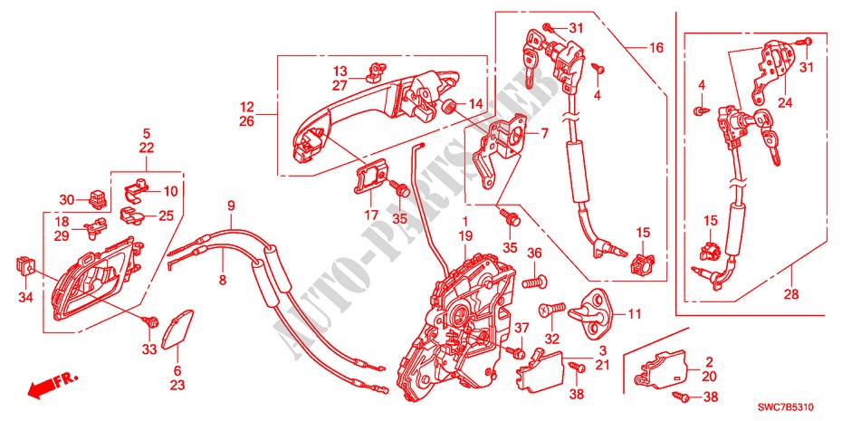 SERRATURE PORTIERE ANT./MANIGLIA ESTERNA(1) per Honda CR-V EXECUTIVE 5 Porte 6 velocità manuale 2011