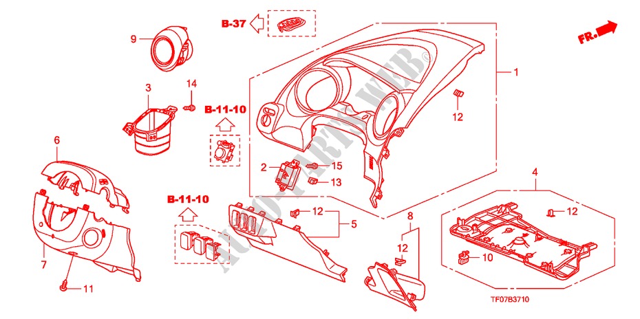 ABBELLIMENTO STRUMENTI(LATO GUIDATORE) (LH) per Honda JAZZ 1.4 COMF TEMP TIRE 5 Porte cambioautomatico 2009