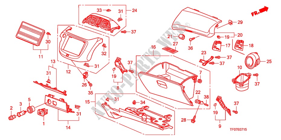 ABBELLIMENTO STRUMENTI(LATO PASSEGGERO) (LH) per Honda JAZZ 1.4 COMF TEMP TIRE 5 Porte cambioautomatico 2009