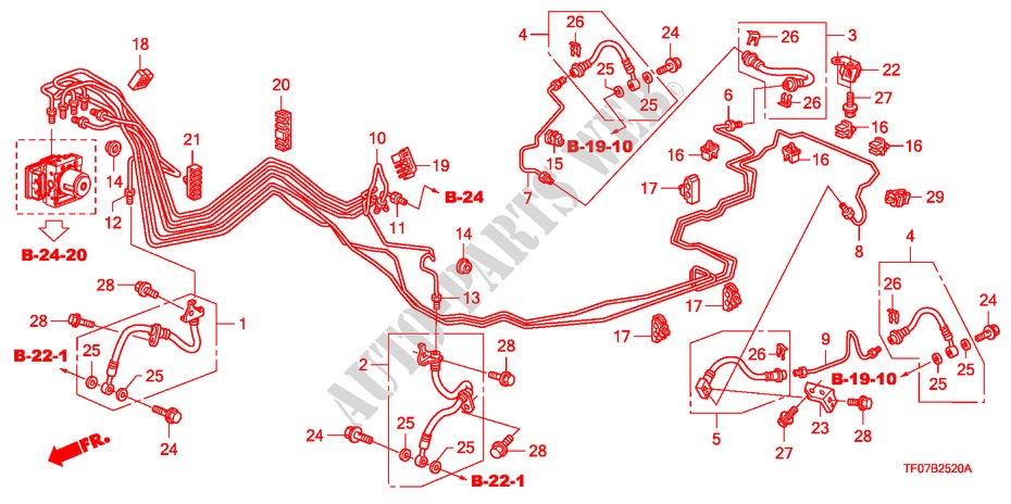 CONDOTTO FRENO/MANICOTTO(LH) (VSA) per Honda JAZZ 1.4 LS 5 Porte 5 velocità manuale 2009