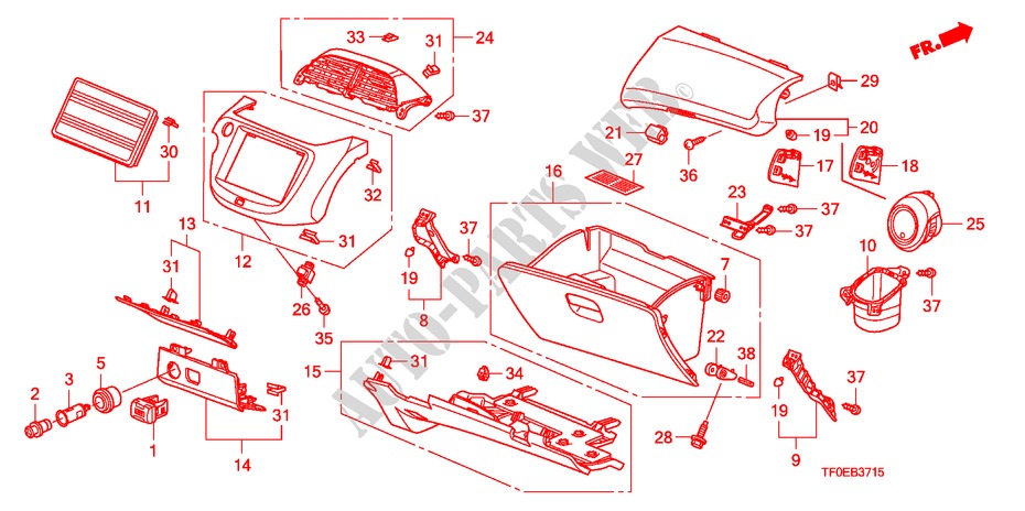 ABBELLIMENTO STRUMENTI(LATO PASSEGGERO)(LH) per Honda JAZZ 1.4 ES   TEMP TIRE 5 Porte 5 velocità manuale 2010