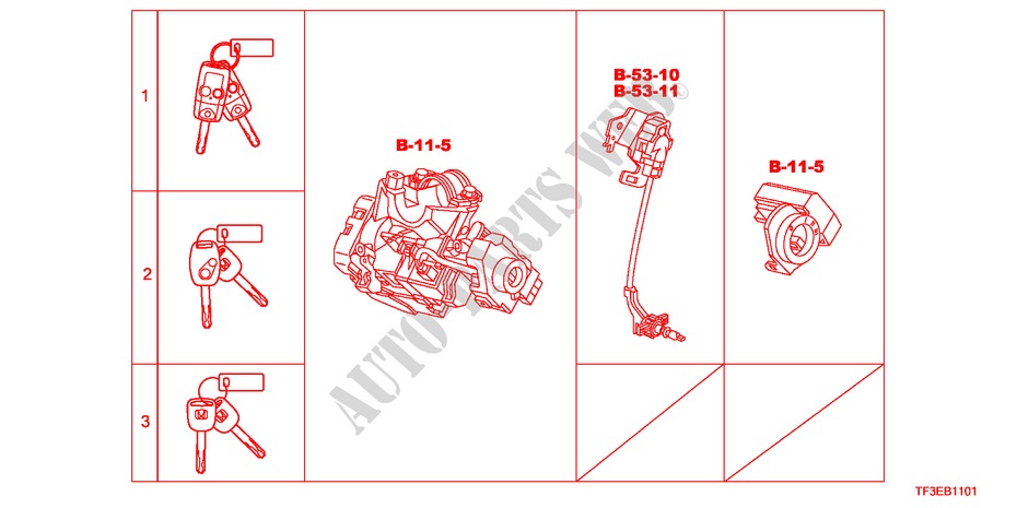 ARREDO CILINDRO CHIAVE(LH) per Honda JAZZ 1.4ES    TEMP TIRE 5 Porte pieno automatica 2012