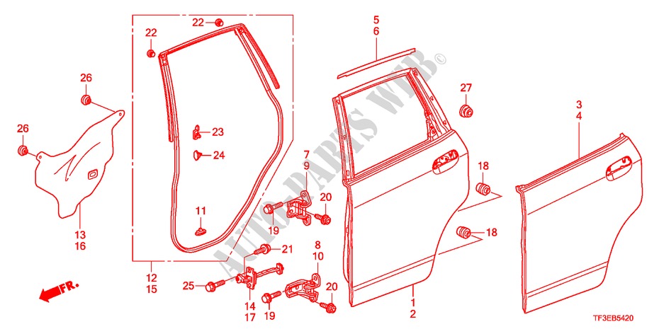 PANNELLO PORTIERA POST. per Honda JAZZ 1.4ES    TEMP TIRE 5 Porte pieno automatica 2012
