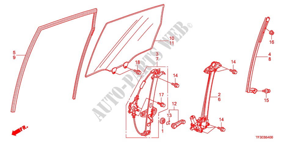 VETRO PORTIERA POSTERIORE/REGOLATORE per Honda JAZZ 1.4ES    TEMP TIRE 5 Porte pieno automatica 2012
