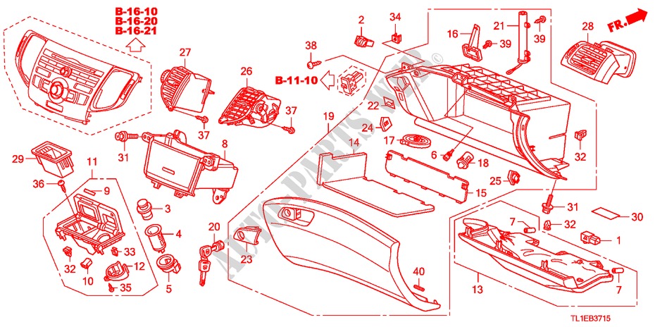 ABBELLIMENTO STRUMENTI(LATO PASSEGGERO)(LH) per Honda ACCORD 2.0 COMFOT 4 Porte 6 velocità manuale 2011