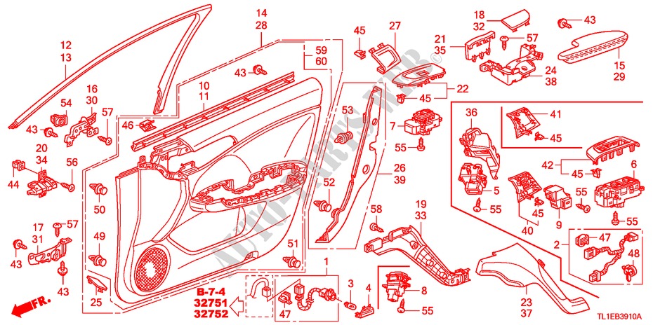 FODERAMENTO PORTIERA ANT.(LH) per Honda ACCORD 2.0 COMFOT 4 Porte 6 velocità manuale 2011