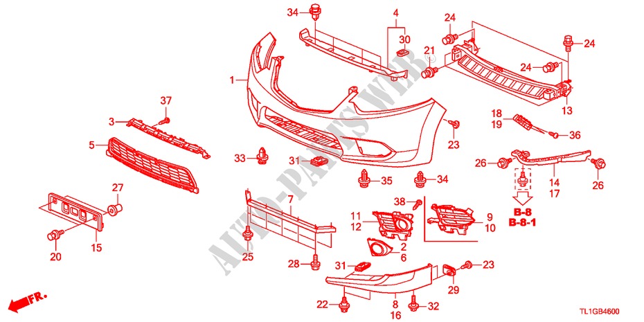 PARAURTI ANTERIORE per Honda ACCORD 2.0 ELEGANCE 4 Porte 6 velocità manuale 2012