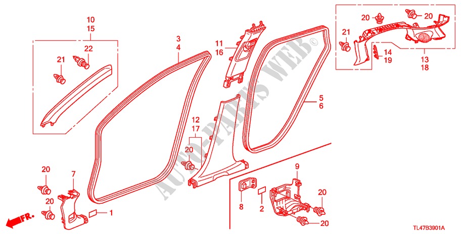 ABBELLIMENTO PILASTRO(RH) per Honda ACCORD TOURER 2.2 ES-GT 5 Porte 5 velocità automatico 2009