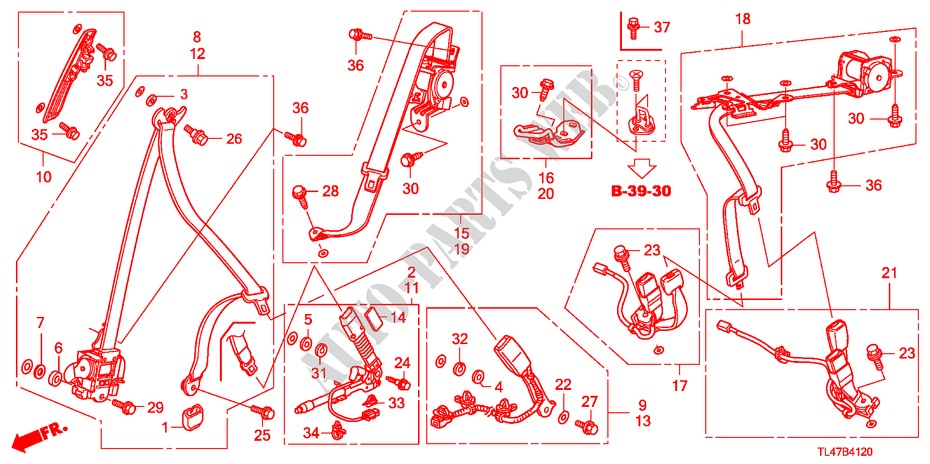 CINTURE DI SICUREZZA per Honda ACCORD TOURER 2.2 ES 5 Porte 5 velocità automatico 2009