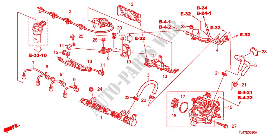 RINGHIERA COMBUSTIBILE/POMPA ALTA PRESSIONE(DIESEL) per Honda ACCORD TOURER 2.2 EXECUTIVE 5 Porte 6 velocità manuale 2009