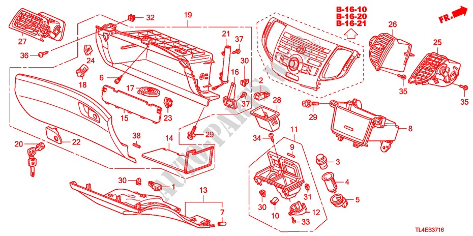 ABBELLIMENTO STRUMENTI(LATO PASSEGGERO)(RH) per Honda ACCORD TOURER 2.2 ES-GT 5 Porte 6 velocità manuale 2010