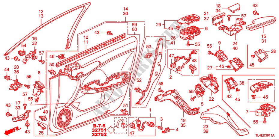 FODERAMENTO PORTIERA ANT.(RH) per Honda ACCORD TOURER 2.2 TYPE S-H 5 Porte 6 velocità manuale 2010