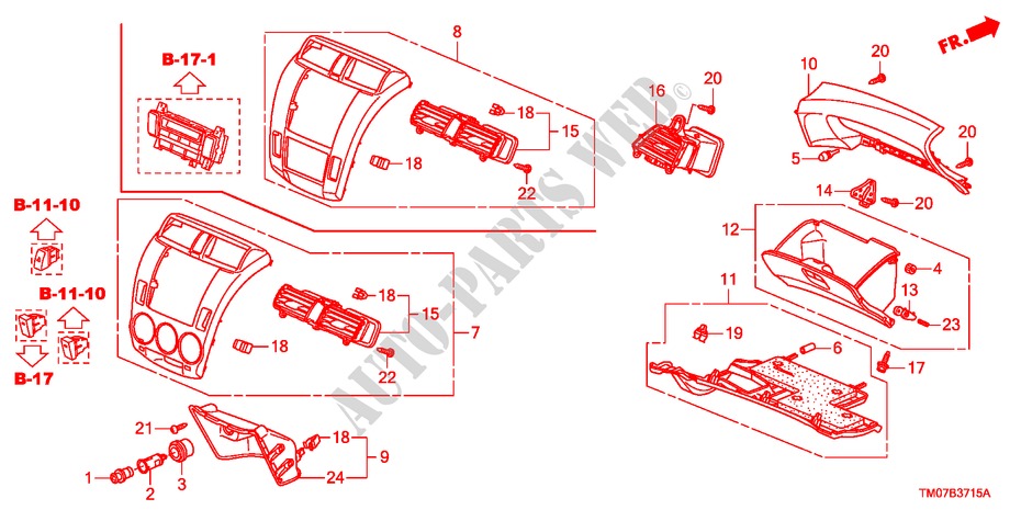 ABBELLIMENTO STRUMENTI(LATO PASSEGGERO)(LH) per Honda CITY 1.4ES 4 Porte 5 velocità manuale 2010
