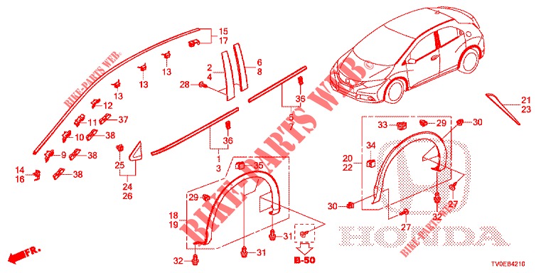 MODANATURA/PROTETTORE  per Honda CIVIC DIESEL 1.6 EXECUTIVE 5 Porte 6 velocità manuale 2014