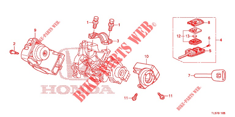 COMPONENTI CILINDRO CHIAVE  per Honda ACCORD TOURER DIESEL 2.2 ELEGANCE PACK 5 Porte 5 velocità automatico 2015