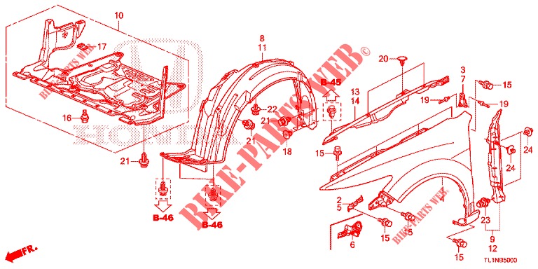 PARAFANGHI ANTERIORI  per Honda ACCORD DIESEL 2.2 LUXURY 4 Porte 5 velocità automatico 2014