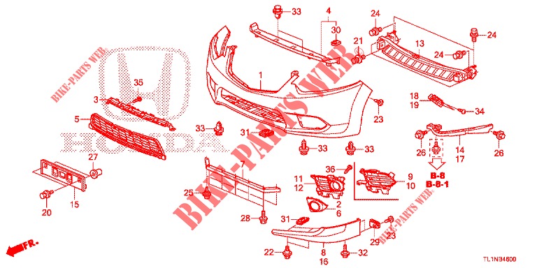 PARAURTI ANTERIORE  per Honda ACCORD DIESEL 2.2 LUXURY 4 Porte 5 velocità automatico 2014