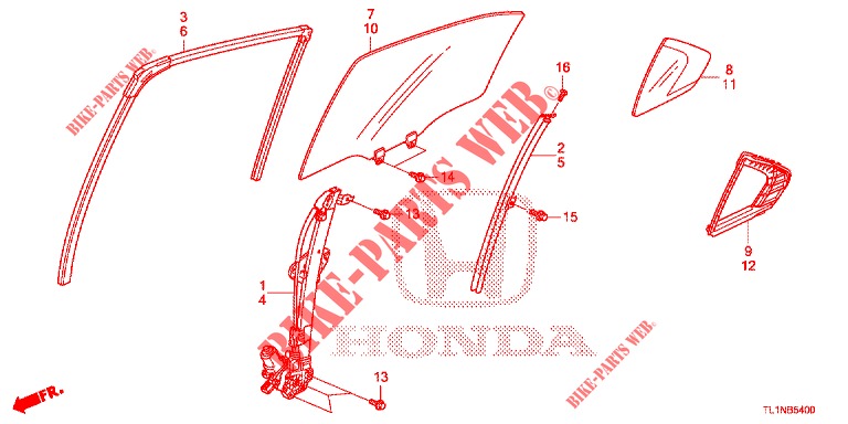 VETRO PORTIERA POSTERIORE/REGOLATORE PORTIERA  per Honda ACCORD DIESEL 2.2 LUXURY 4 Porte 5 velocità automatico 2014