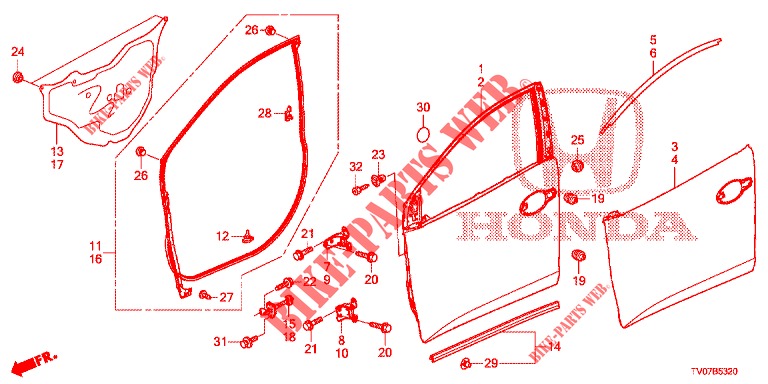 PANNELLI PORTIERE ANT.(2D)  per Honda CIVIC DIESEL 2.2 EXECUTIVE 5 Porte 6 velocità manuale 2013