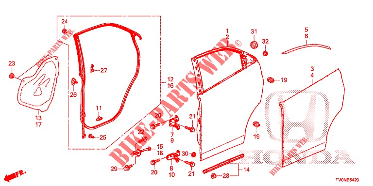 PANNELLI PORTIERE POST.(4D)  per Honda CIVIC 1.4 ELEGANCE 5 Porte 6 velocità manuale 2016