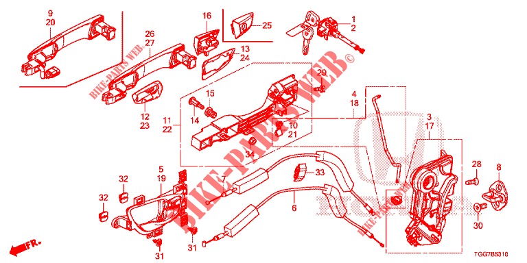 SERRATURE PORTIERE ANT./MANIGLIA ESTERNA  per Honda CIVIC TYPE R 5 Porte 6 velocità manuale 2018