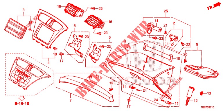 ABBELLIMENTO STRUMENTI (COTE DE PASSAGER) (LH) per Honda CIVIC TOURER DIESEL 1.6 S 5 Porte 6 velocità manuale 2014
