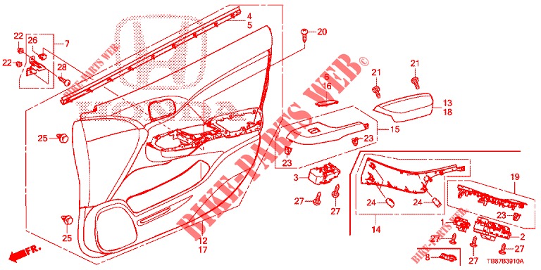 FODERAMENTO PORTIERA ANT. (LH) per Honda CIVIC TOURER 1.8 LIFESTYLE 5 Porte 5 velocità automatico 2014