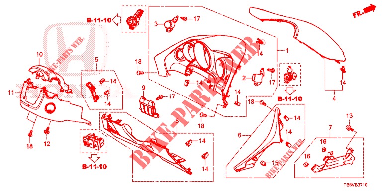 ABBELLIMENTO STRUMENTI (COTE DE CONDUCTEUR) (LH) per Honda CIVIC TOURER DIESEL 1.6 ELEGANCE L 5 Porte 6 velocità manuale 2017