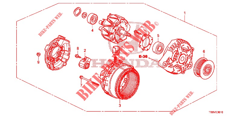 ALTERNATORE (DIESEL) (DENSO) per Honda CIVIC TOURER DIESEL 1.6 ELEGANCE L 5 Porte 6 velocità manuale 2017