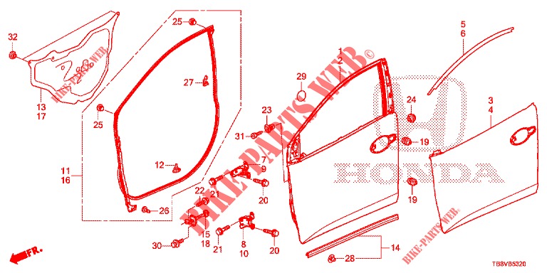 PANNELLI PORTIERE ANT.(2D)  per Honda CIVIC TOURER DIESEL 1.6 ELEGANCE L 5 Porte 6 velocità manuale 2017