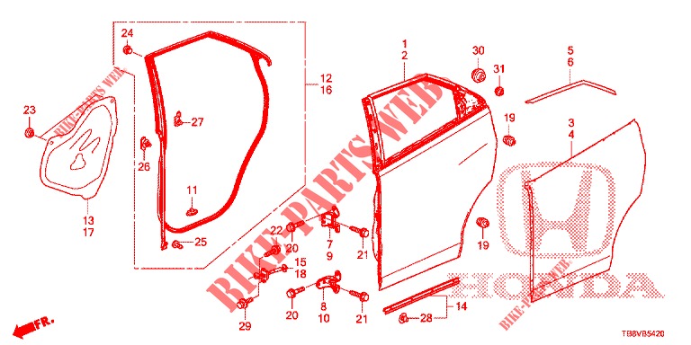 PANNELLI PORTIERE POST.(4D)  per Honda CIVIC TOURER DIESEL 1.6 ELEGANCE L 5 Porte 6 velocità manuale 2017
