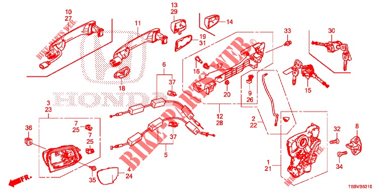 SERRATURE PORTIERE ANT./MANIGLIA ESTERNA  per Honda CIVIC TOURER DIESEL 1.6 ELEGANCE L 5 Porte 6 velocità manuale 2017